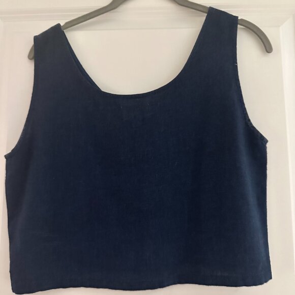 Me & Arrow Crop Tank Vest in Navy Linen - Picture 2 of 3